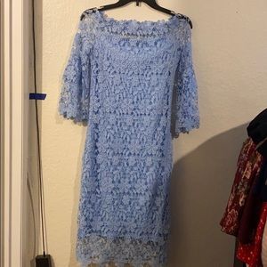 Lace quarter sleeve baby blue dress